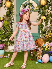 SHEIN 小女童印花荷葉邊娃娃裙 - 彩色 - 查看 6