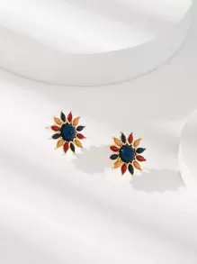 Flower Design Stud Earrings Valentines - Multicolor - View 4