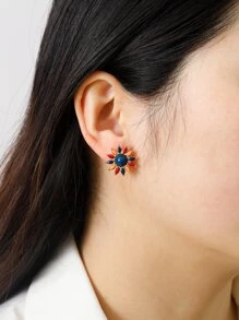 Flower Design Stud Earrings Valentines - Multicolor - View 6