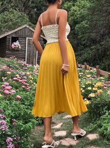 SHEIN 孕婦小碎花打攬吊帶上衣和百褶半身裙