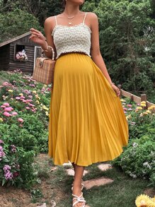 SHEIN 孕婦小碎花打攬吊帶上衣和百褶半身裙