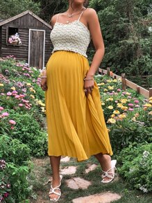 SHEIN 孕婦小碎花打攬吊帶上衣和百褶半身裙