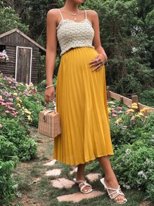 SHEIN 孕婦小碎花打攬吊帶上衣和百褶半身裙