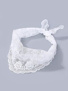 Dây buộc tóc viền sò điệp thêu hoa - trắng - Xem 5