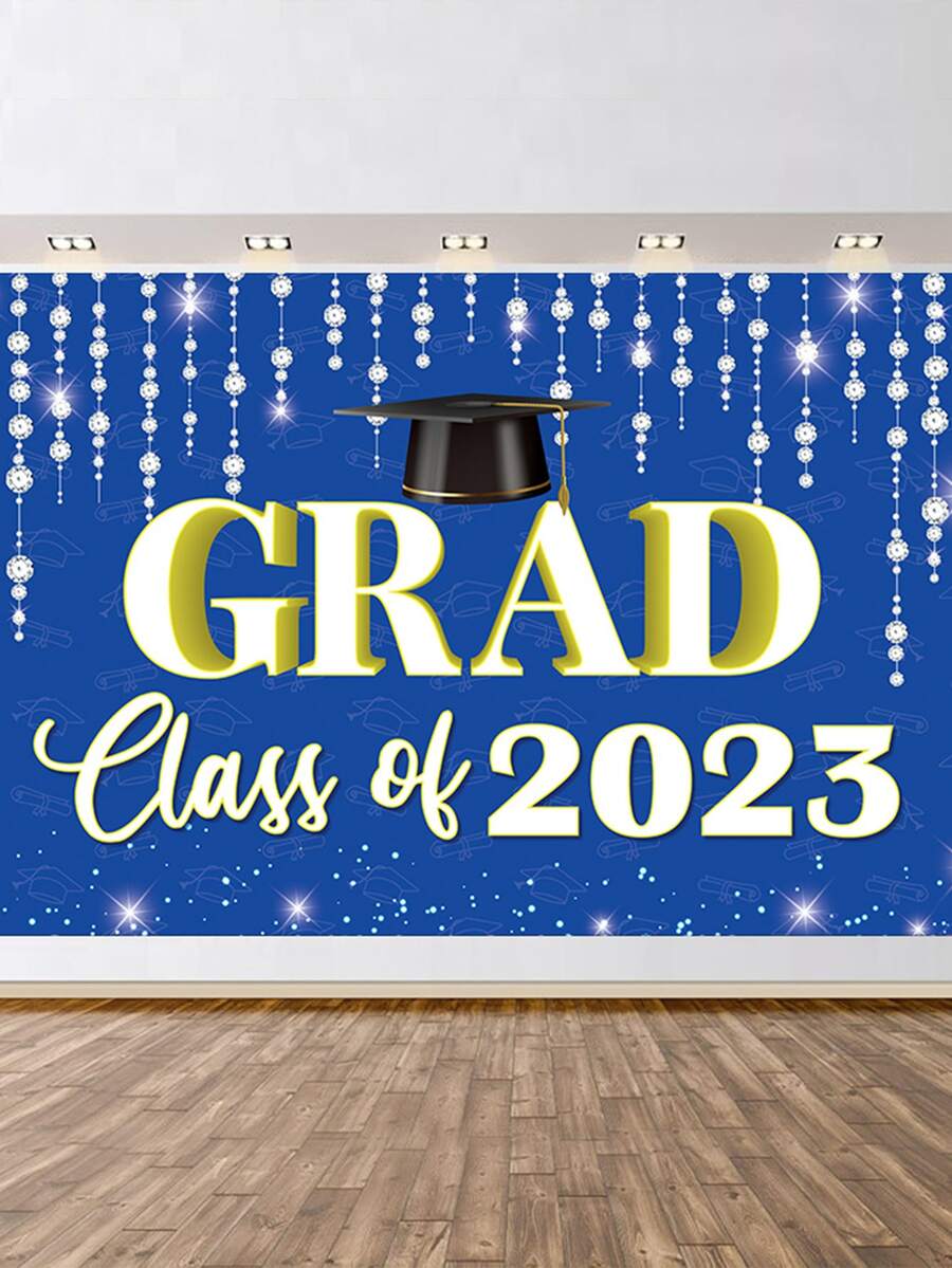 1 pieza poliéster Fondo dulce con dibujos animados con estampado de slogan Tela de fondo para graduación fiesta - Multicolor - Ver 1