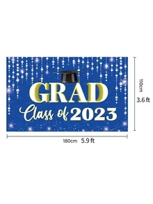 1 pieza poliéster Fondo dulce con dibujos animados con estampado de slogan Tela de fondo para graduación fiesta - Multicolor - Ver 3