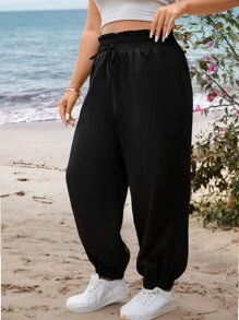 Flirla Plus Paperbag Waist Knot Front Trousers - Black - View 3