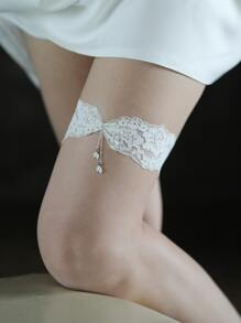 1 pieza Liguero de novia ajustable con encaje, accesorio para ceremonia de boda y fiesta (se ajusta a una circunferencia de muslo de 38-50cm) - Blanco - Ver 1