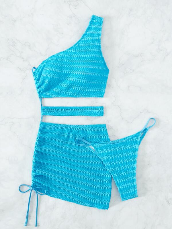 SHEIN Swim Chicsea Plain Cutout Bikini Swimsuit With Beach Skirt