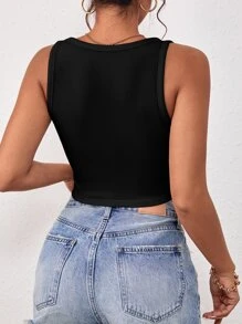 Chiquease 素色短款背心 - 黑色 - 查看 2