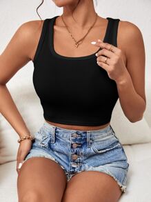 Chiquease 素色短款背心 - 黑色 - 查看 3