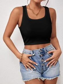 Chiquease 素色短款背心 - 黑色 - 查看 6