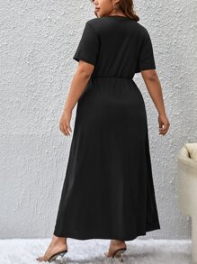 SHEIN Privé Plus Hidden Pocket Dress Without Belt - Black - View 2