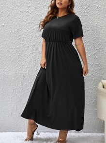 SHEIN Privé Plus Hidden Pocket Dress Without Belt - Black - View 4