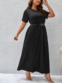 SHEIN Privé Plus Hidden Pocket Dress Without Belt - Black - View 5