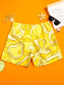 Manfinity Men Random Print Drawstring Waist Swim Trunks - Yellow - View 2