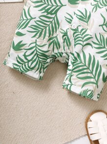 Baby Boy Leaf Print Bow Front Shirt Romper - White - View 5