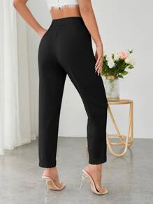 SHEIN PETITE Pantalon Noir Solide Avec Poches En Biais Pour Costume