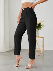 SHEIN PETITE Pantalon Noir Solide Avec Poches En Biais Pour Costume