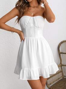 Soleia 前打結荷葉邊抹胸連衣裙 - 白色 - 查看 5