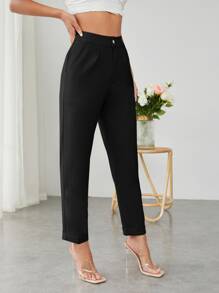 SHEIN PETITE Pantalon Noir Solide Avec Poches En Biais Pour Costume