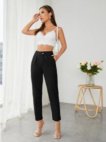 SHEIN PETITE Pantalon Noir Solide Avec Poches En Biais Pour Costume
