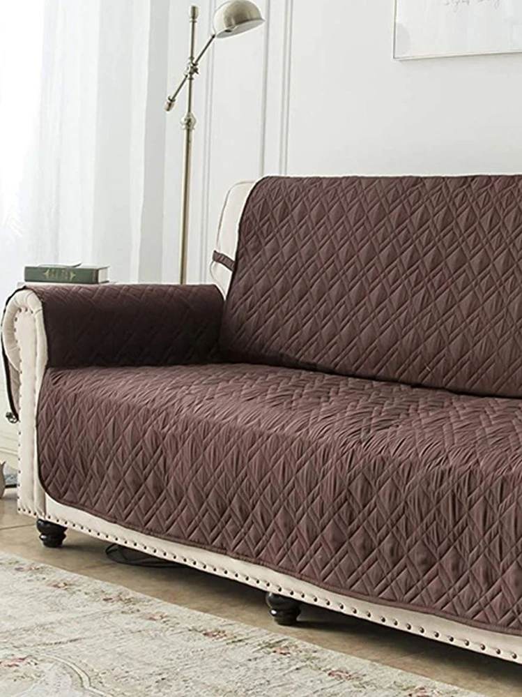1 pièce Géométrique Matelassage Serviette De Canapé , Moderne En Polyester Couverture De Canapé Pour Domicile , Tous Saison - Marron fonçé - Voir 1