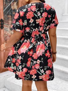 SHEIN Holidaya Plus Floral Print A-line Dress - Multicolor - View 2