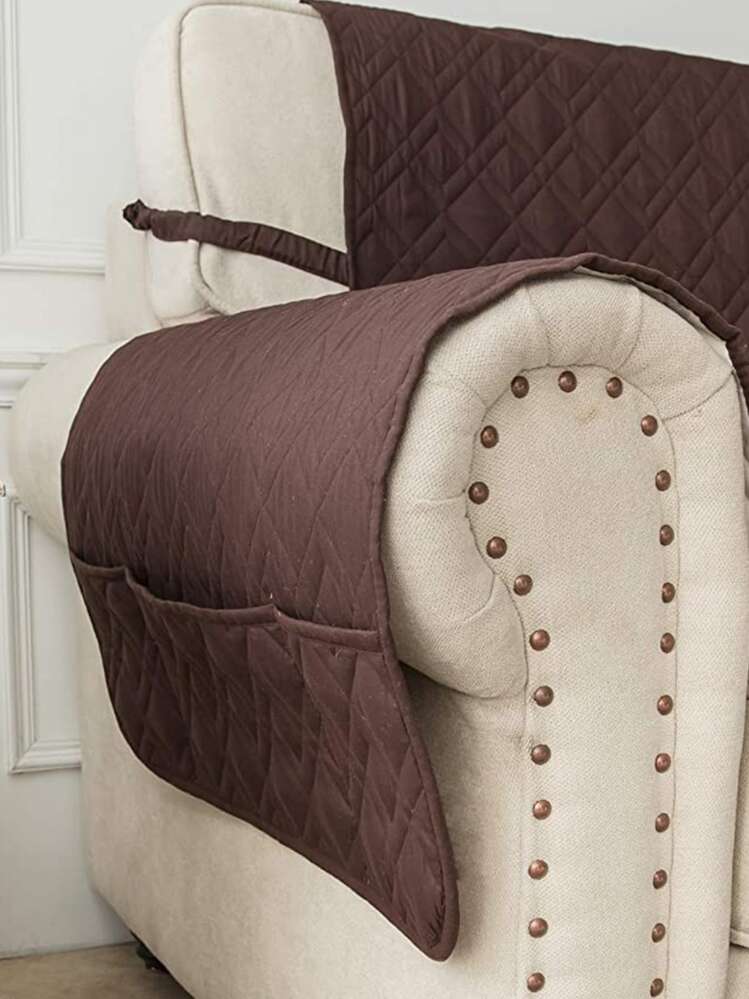 1 pièce Géométrique Matelassage Serviette De Canapé , Moderne En Polyester Couverture De Canapé Pour Domicile , Tous Saison - Marron fonçé - Voir 2
