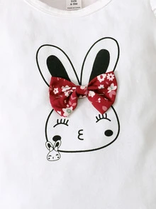 Bebé con estampado de conejo ribete con fruncido Body & con estampado floral Falda - Rojo y blanco - Ver 4