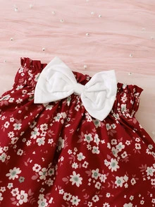 Bebé con estampado de conejo ribete con fruncido Body & con estampado floral Falda - Rojo y blanco - Ver 5