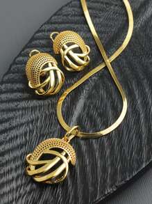 3pcs/set Men Hollow Out Jewelry Set - Yellow Gold - View 1