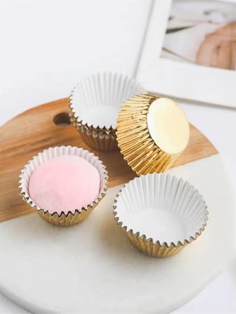 100pcs Gold & Silver Round Chocolate Paper Cups For Cakes
