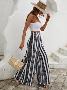 SHEIN VCAY Geo Print Wide Leg Pants - Black and White - View 3