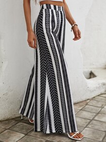 SHEIN VCAY Geo Print Wide Leg Pants - Black and White - View 4