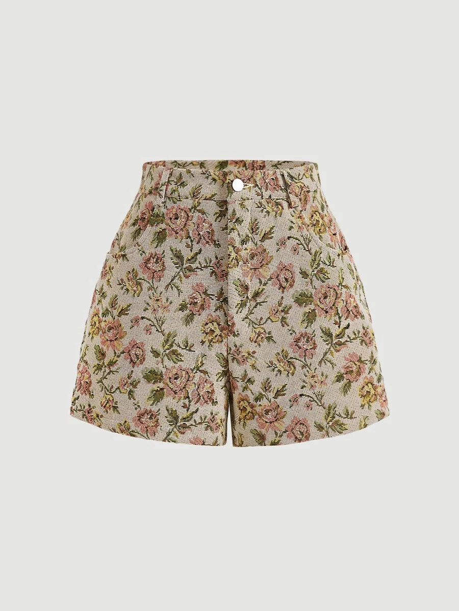 SHEIN MOD Elegant Commuter Floral Jacquard Shorts, Summer