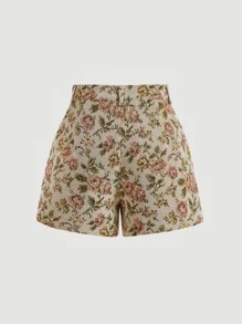 SHEIN MOD Elegant Commuter Floral Jacquard Shorts, Summer
