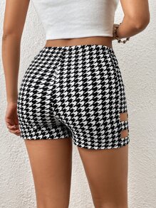 SHEIN Privé Quần đùi nữ Cắt ra răng cưa Giải trí - Đen và trắng - Xem 2