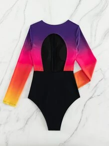 漸層前拉鍊連體泳衣