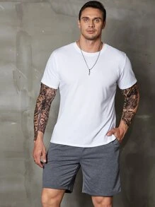 Manfinity Homme Men Plus Drawstring Waist Shorts - Dark Grey - View 6