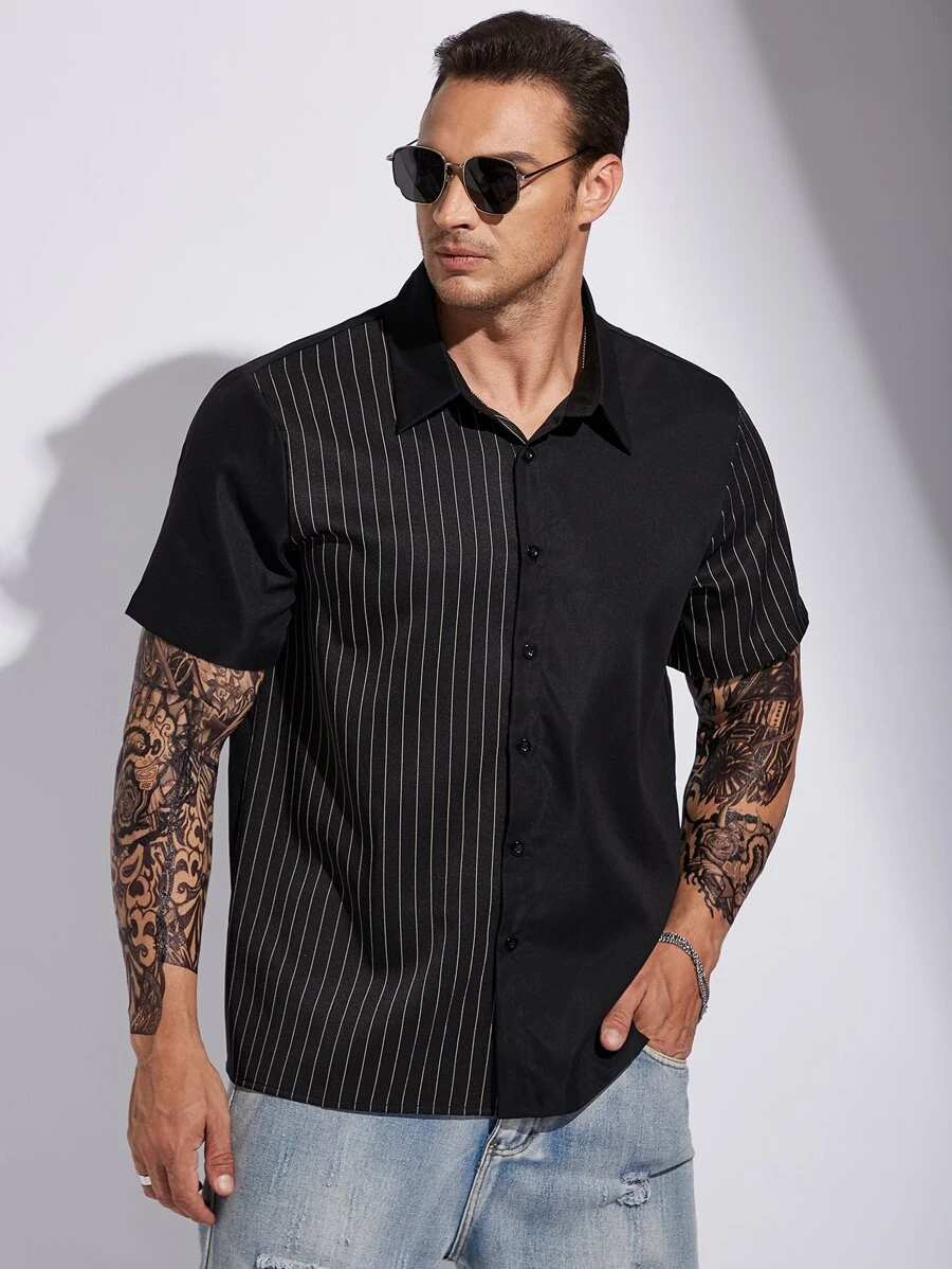 Manfinity Homme Men Plus Striped Print Shirt - Black - View 1