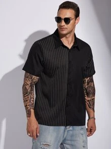 Manfinity Homme Men Plus Striped Print Shirt - Black - View 3