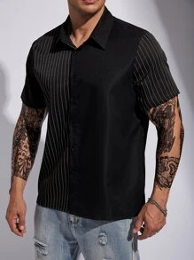 Manfinity Homme Men Plus Striped Print Shirt - Black - View 6