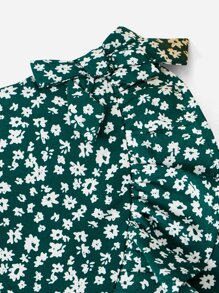 SHEIN 小女童碎花側打結荷葉邊裹身裙 - 綠色 - 查看 4