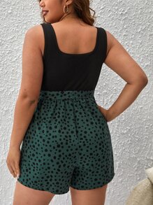 SHEIN Unity 大碼斑點印花腰帶背心連體短褲 - 綠色 - 查看 2