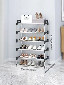 1pc Stainless Steel Shoe Storage Rack, Classic Shoe Shelf Organizer And Storage For Floor - Black - View 2