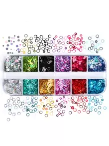 1box Ultra-Thin Holographic Round Sequins Colorful Mixed Size Nail Glitter Laser Hollow Circle Paillette Set For Nail Art Decorations - Multicolor - View 1