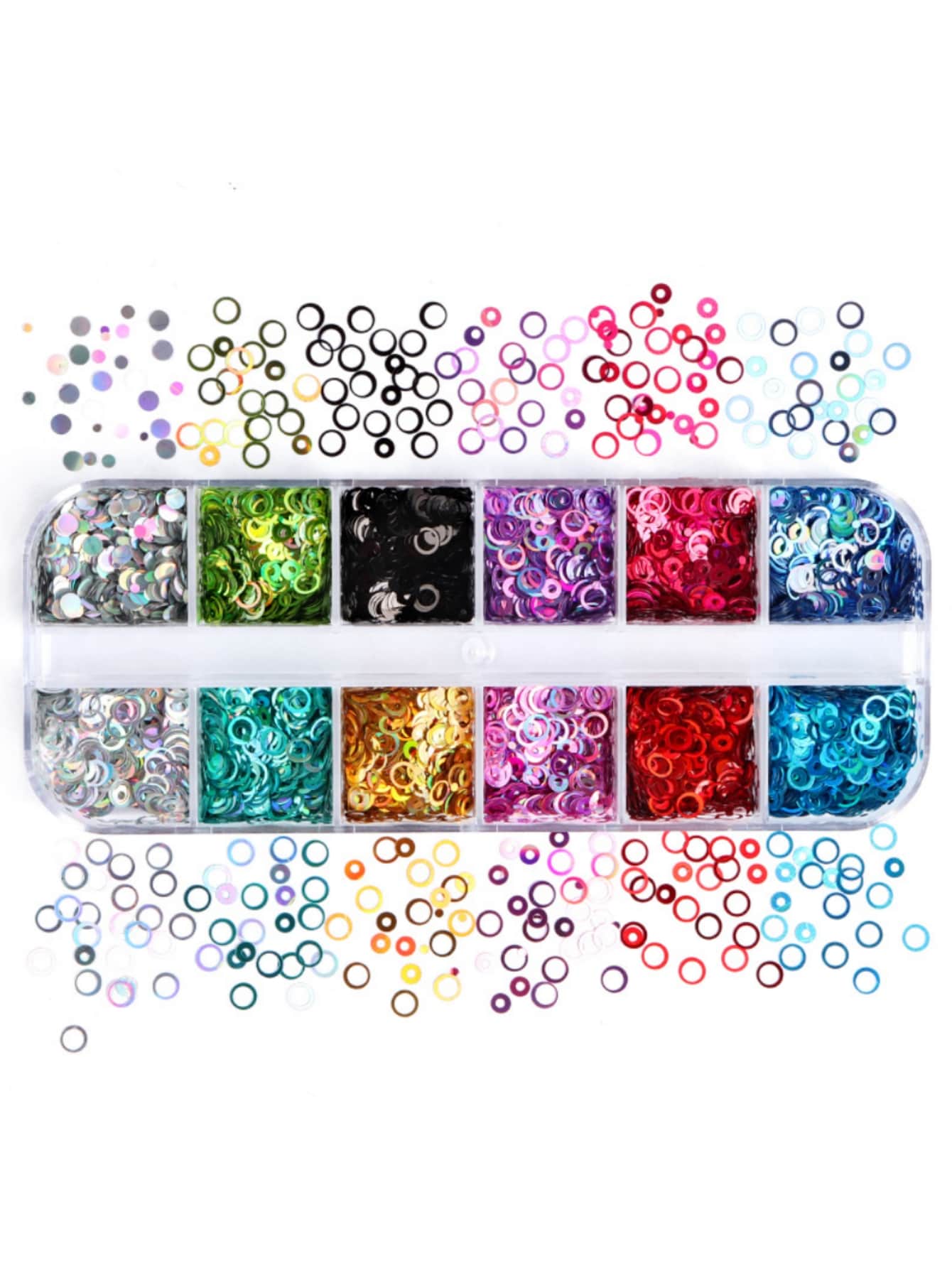 1box Ultra-Thin Holographic Round Sequins Colorful Mixed Size Nail Glitter Laser Hollow Circle Paillette Set For Nail Art Decorations - Multicolor - View 1