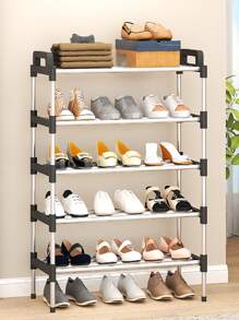 1pc Stainless Steel Shoe Storage Rack, Classic Shoe Shelf Organizer And Storage For Floor - Black - View 3