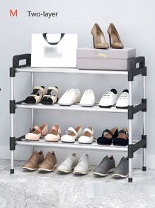 1pc Stainless Steel Shoe Storage Rack, Classic Shoe Shelf Organizer And Storage For Floor - Black - View 4